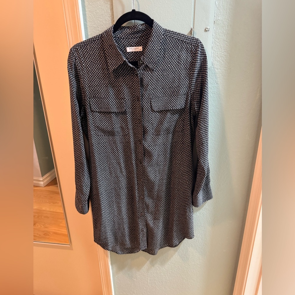 Equipment Black and White Geometric Shirtdress